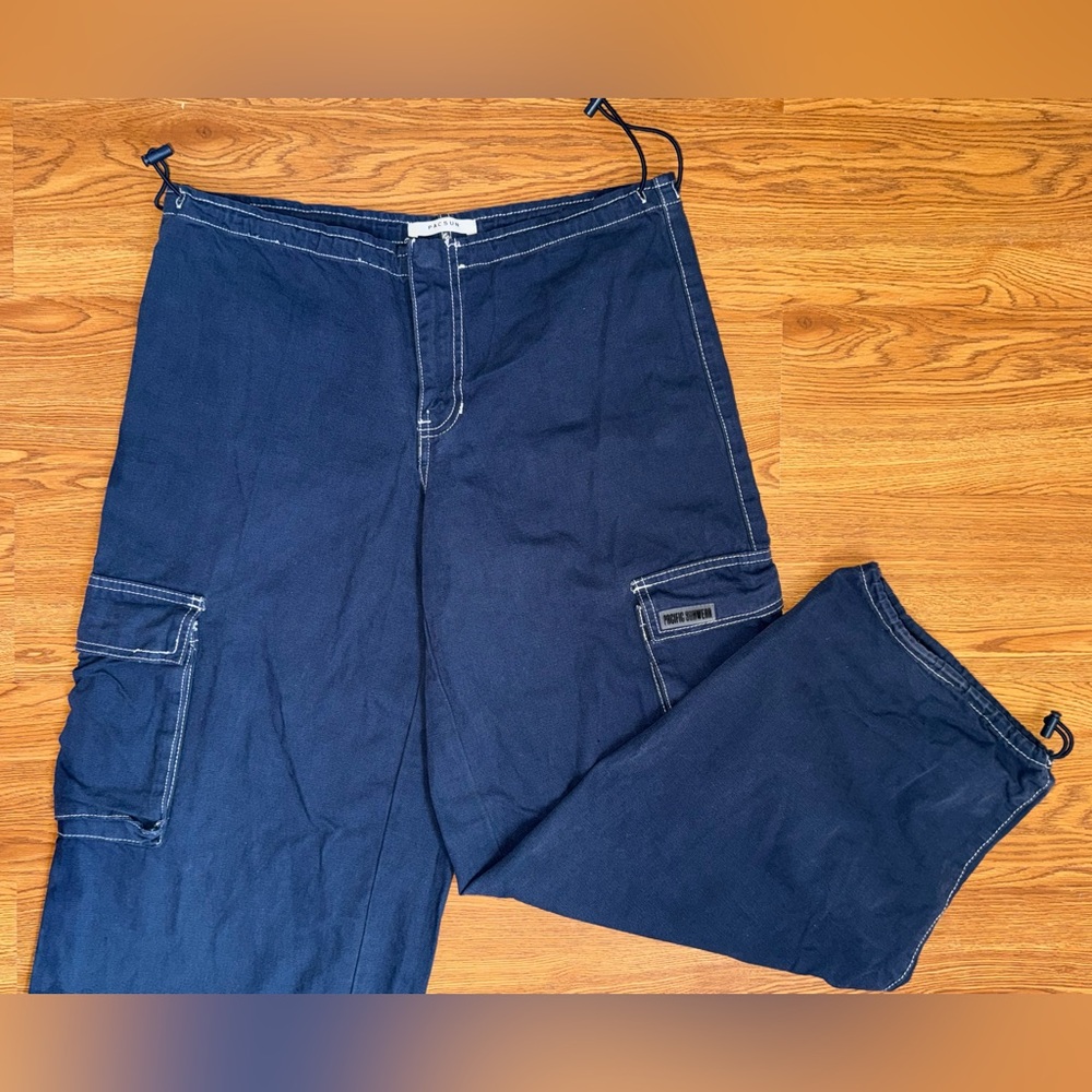 Pacsun Blue Wide Leg Cargo Parachute Pants